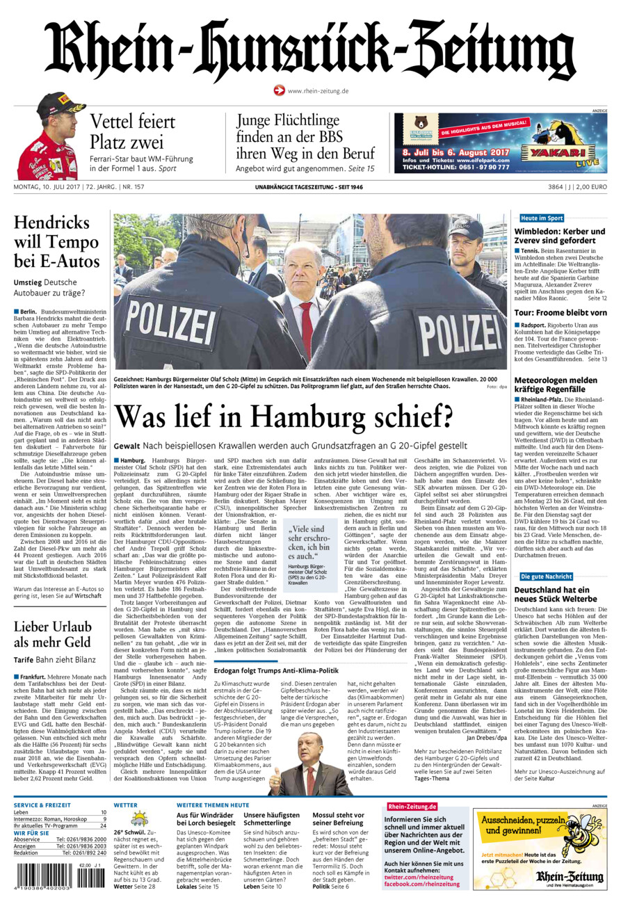 Rhein-Hunsrück-Zeitung vom Montag, 10.07.2017