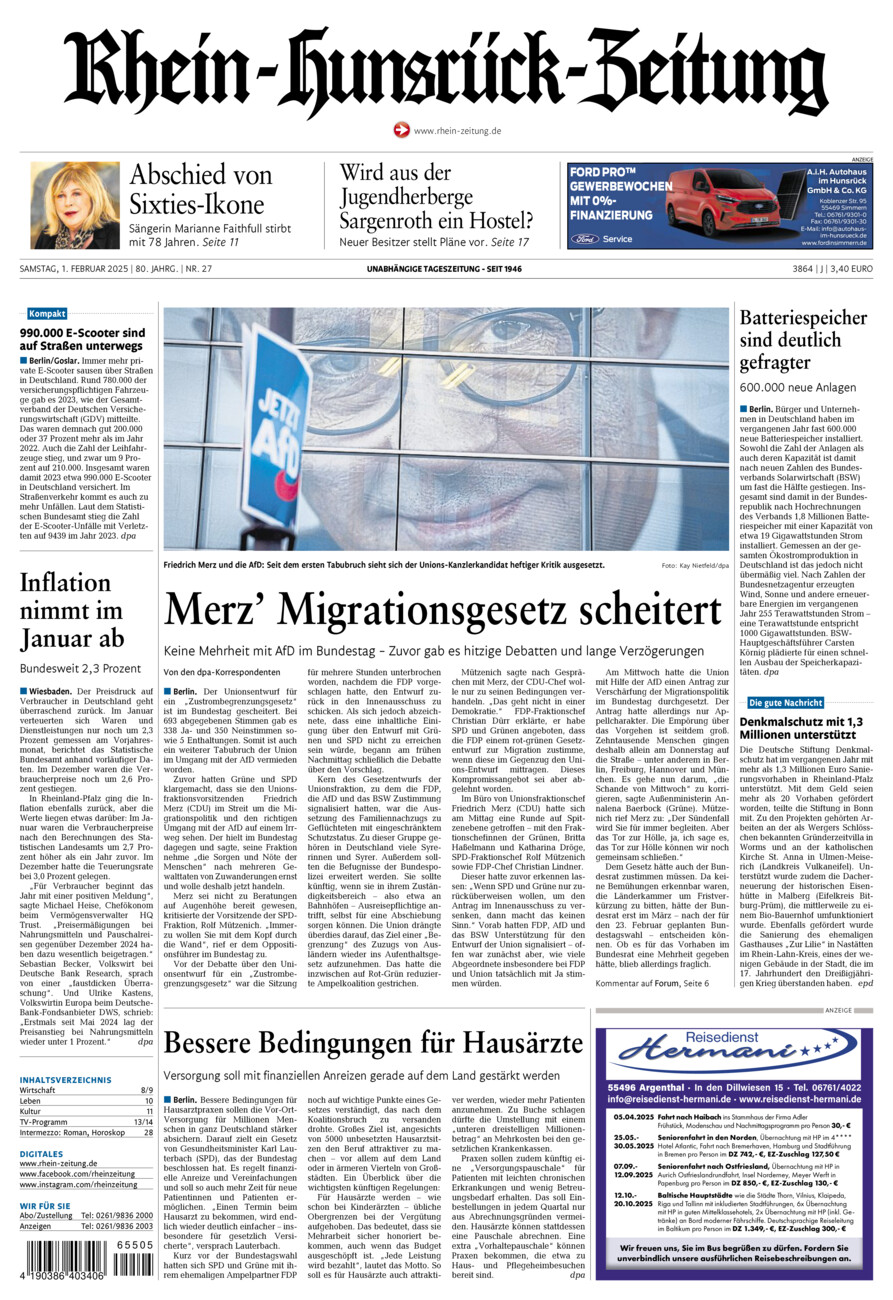 Rhein-Hunsrück-Zeitung vom Samstag, 01.02.2025