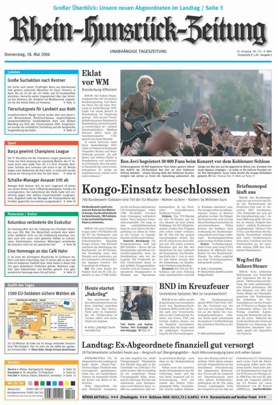 Rhein-Hunsrück-Zeitung vom Donnerstag, 18.05.2006