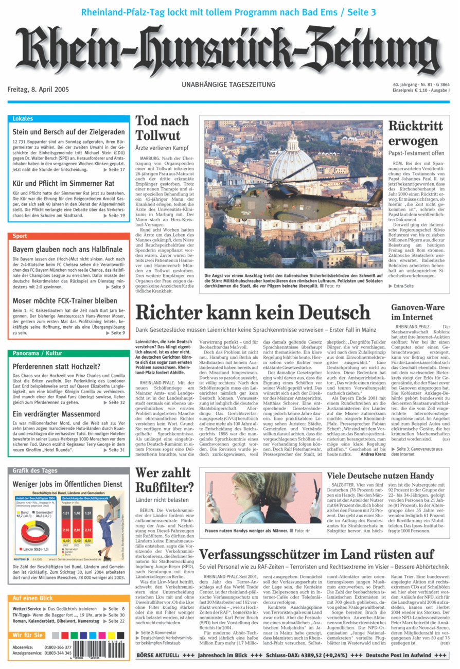 Rhein-Hunsrück-Zeitung vom Freitag, 08.04.2005