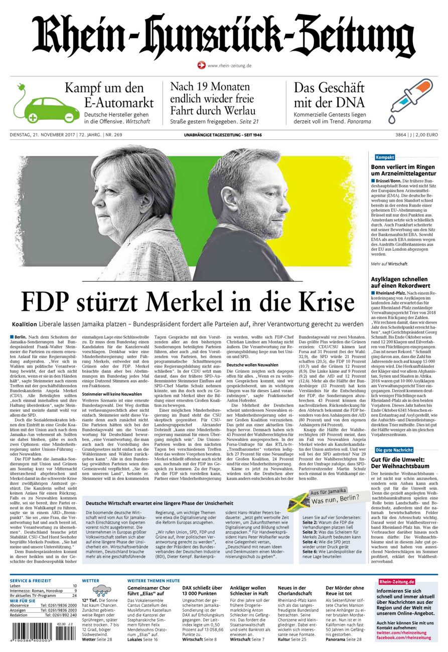 Rhein-Hunsrück-Zeitung vom Dienstag, 21.11.2017