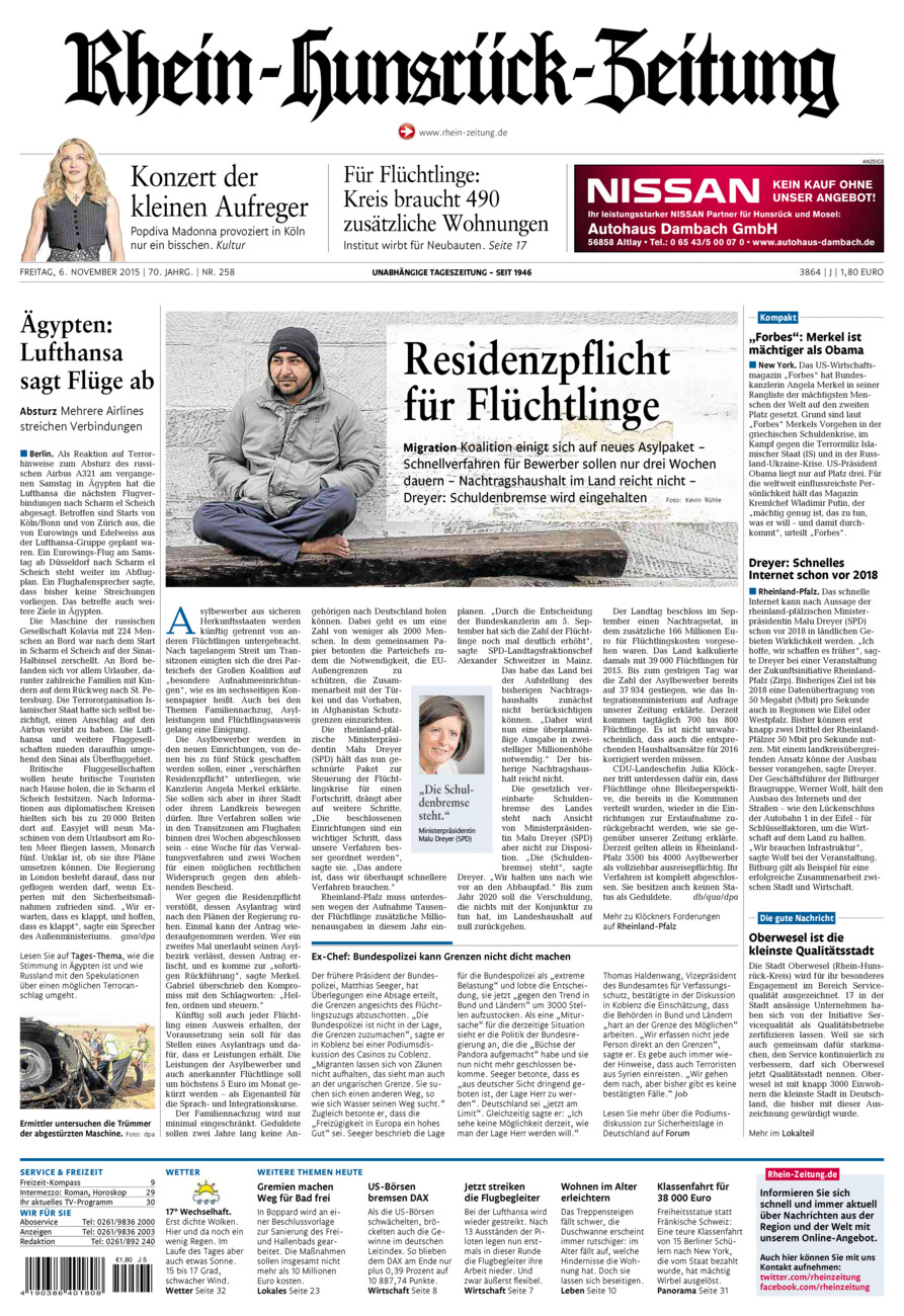 Rhein-Hunsrück-Zeitung vom Freitag, 06.11.2015