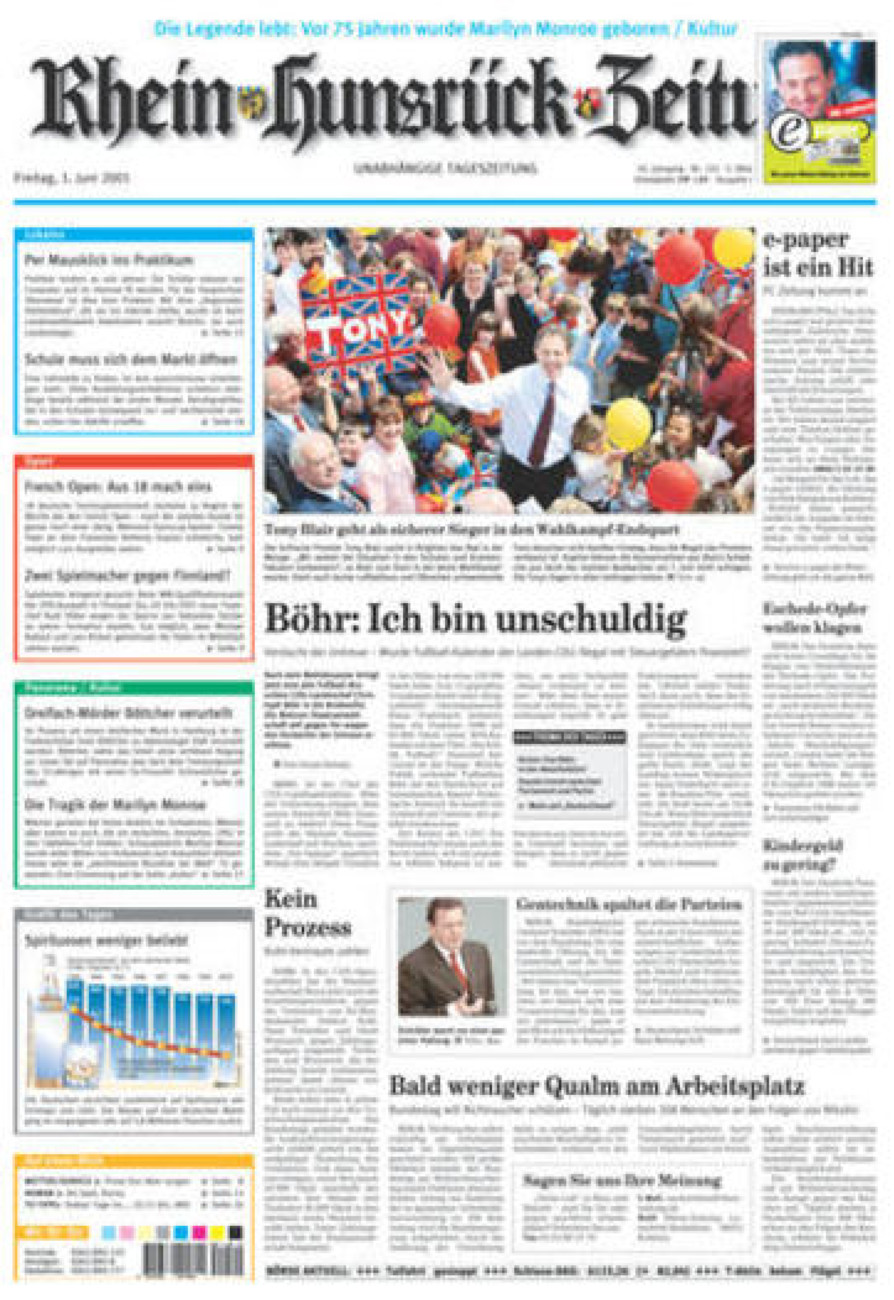 Rhein-Hunsrück-Zeitung vom Freitag, 01.06.2001