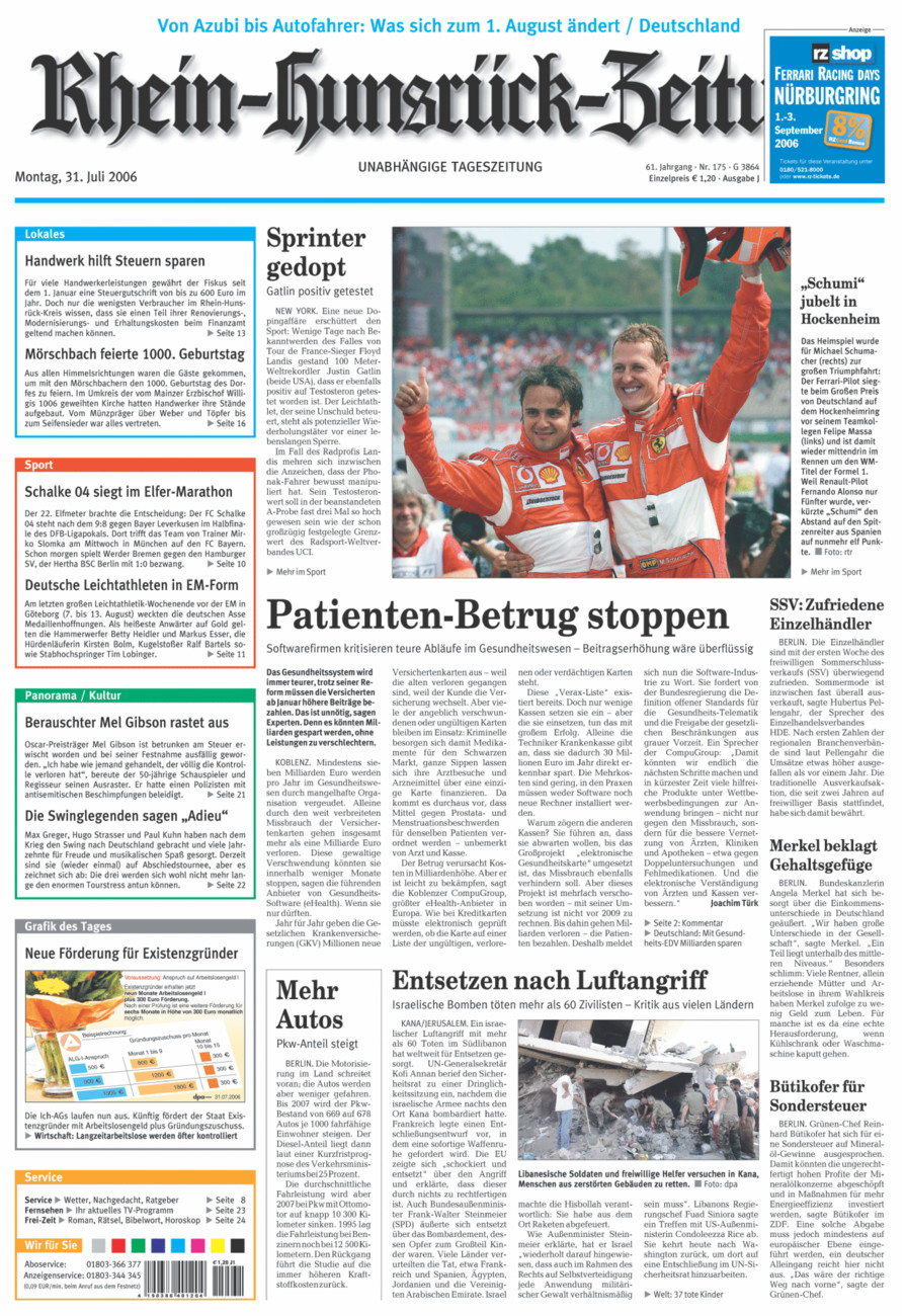 Rhein-Hunsrück-Zeitung vom Montag, 31.07.2006