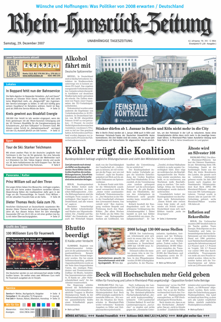 Rhein-Hunsrück-Zeitung vom Samstag, 29.12.2007