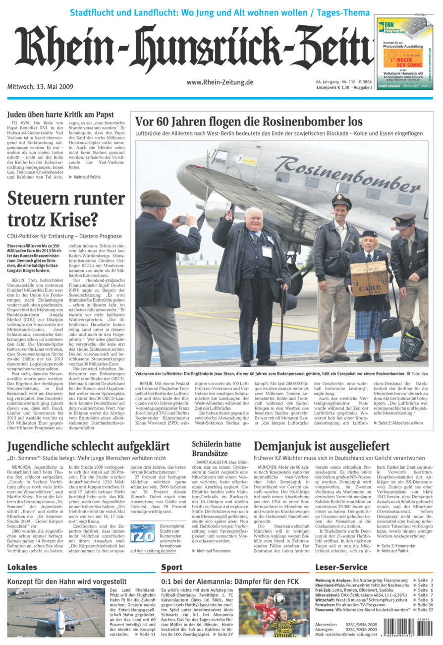 Rhein-Hunsrück-Zeitung vom Mittwoch, 13.05.2009