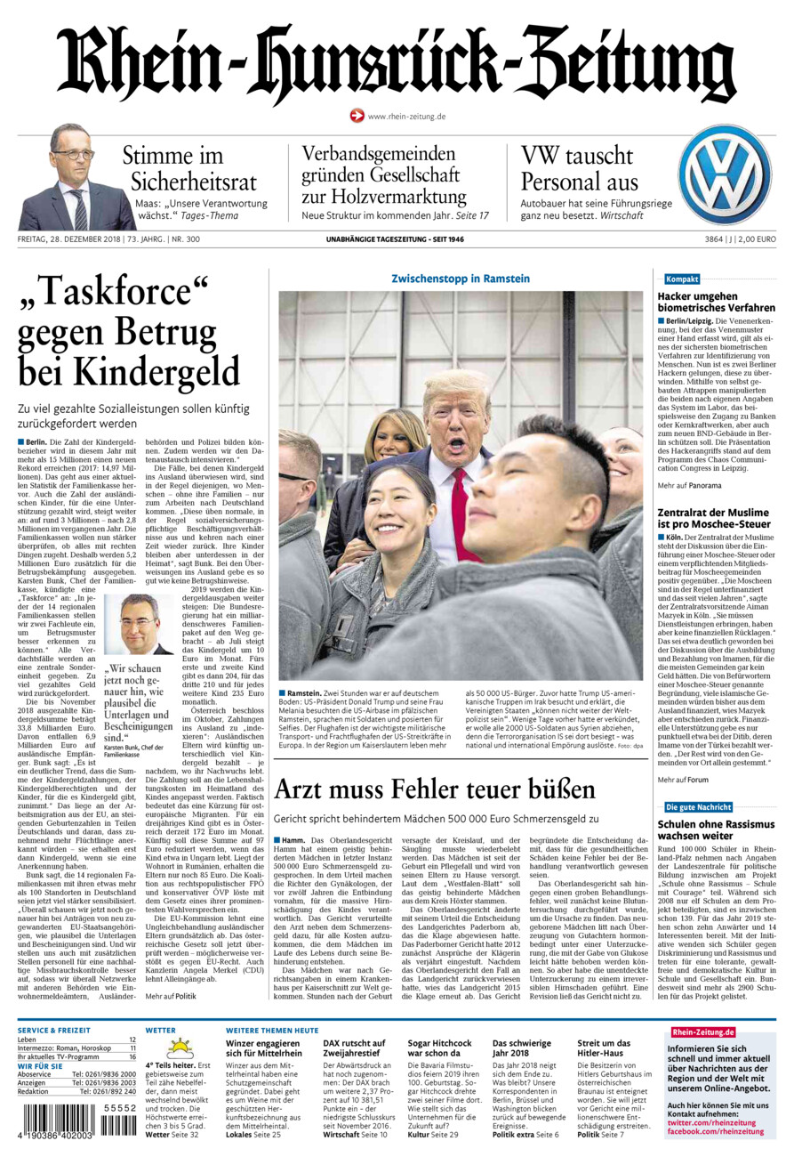 Rhein-Hunsrück-Zeitung vom Freitag, 28.12.2018