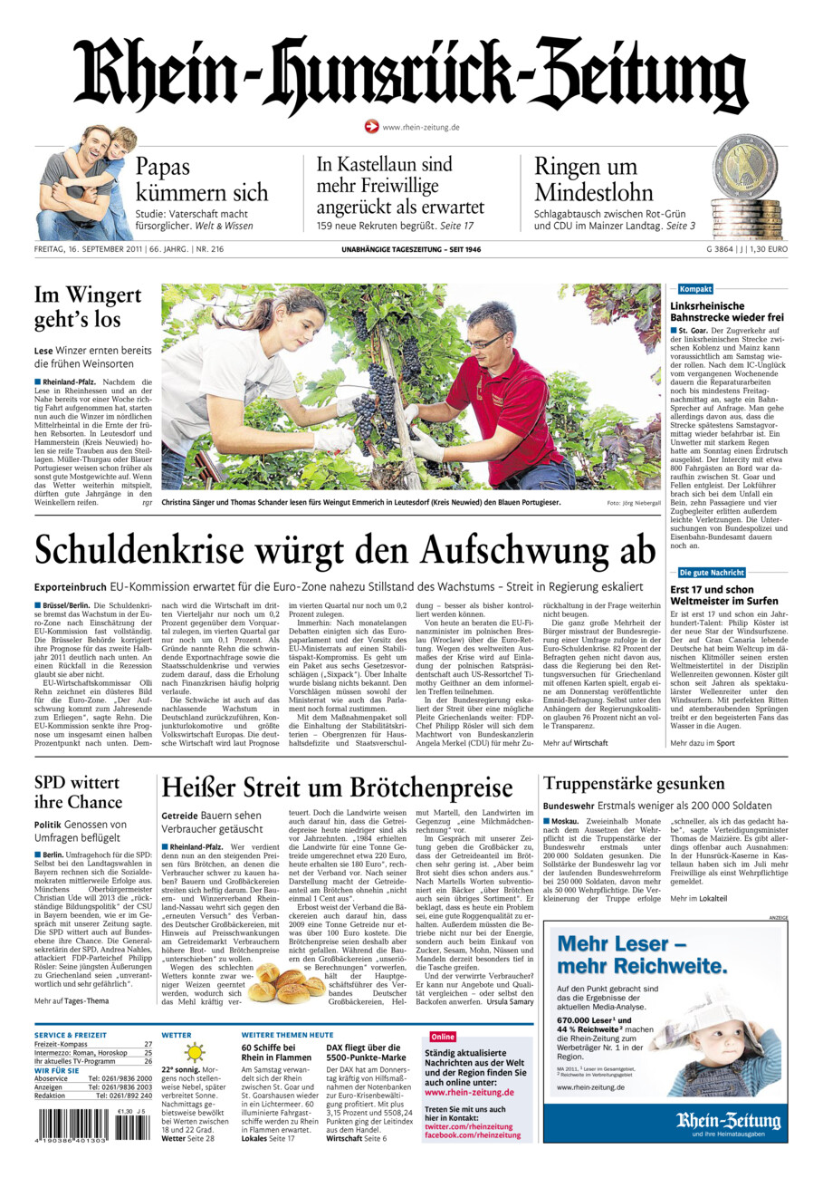 Rhein-Hunsrück-Zeitung vom Freitag, 16.09.2011