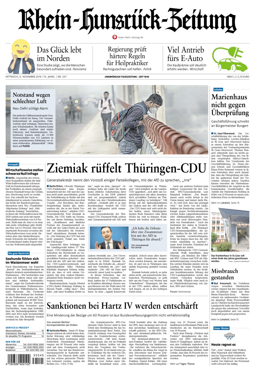 Rhein-Hunsrück-Zeitung vom Mittwoch, 06.11.2019