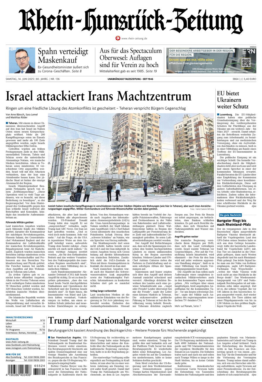 Rhein-Hunsrück-Zeitung vom Samstag, 14.06.2025