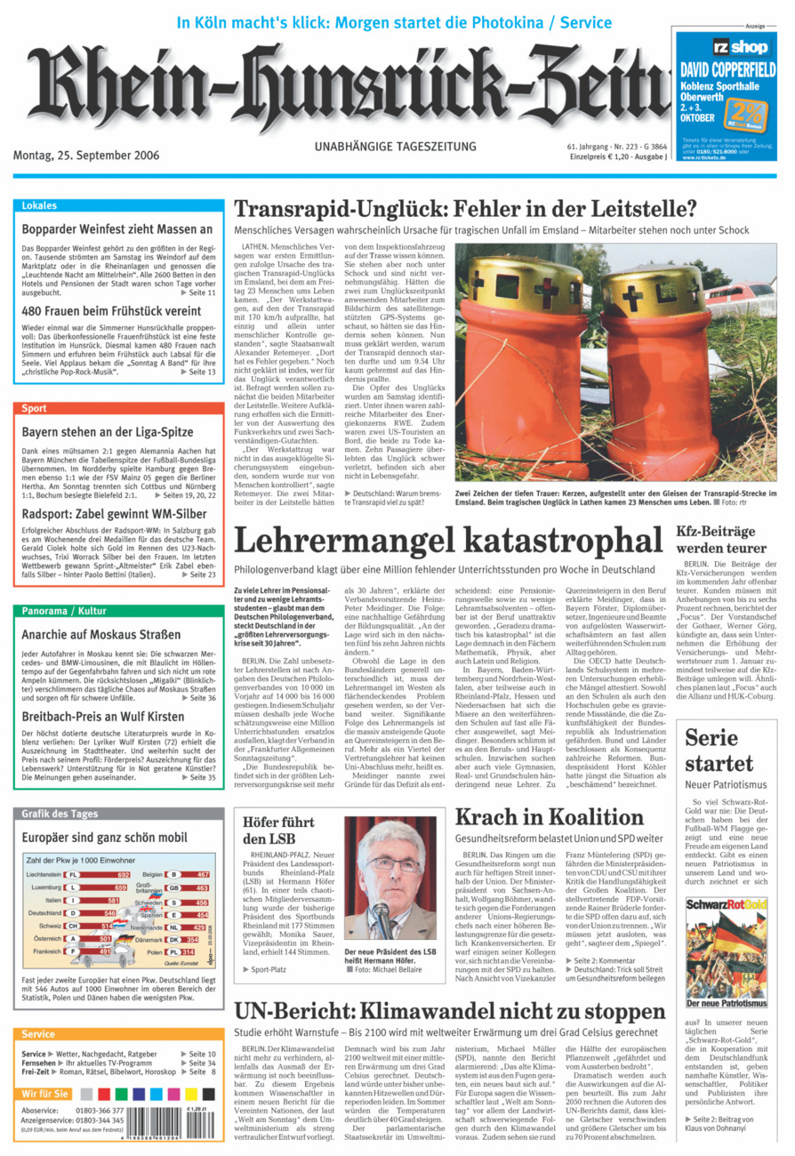 Rhein-Hunsrück-Zeitung vom Montag, 25.09.2006