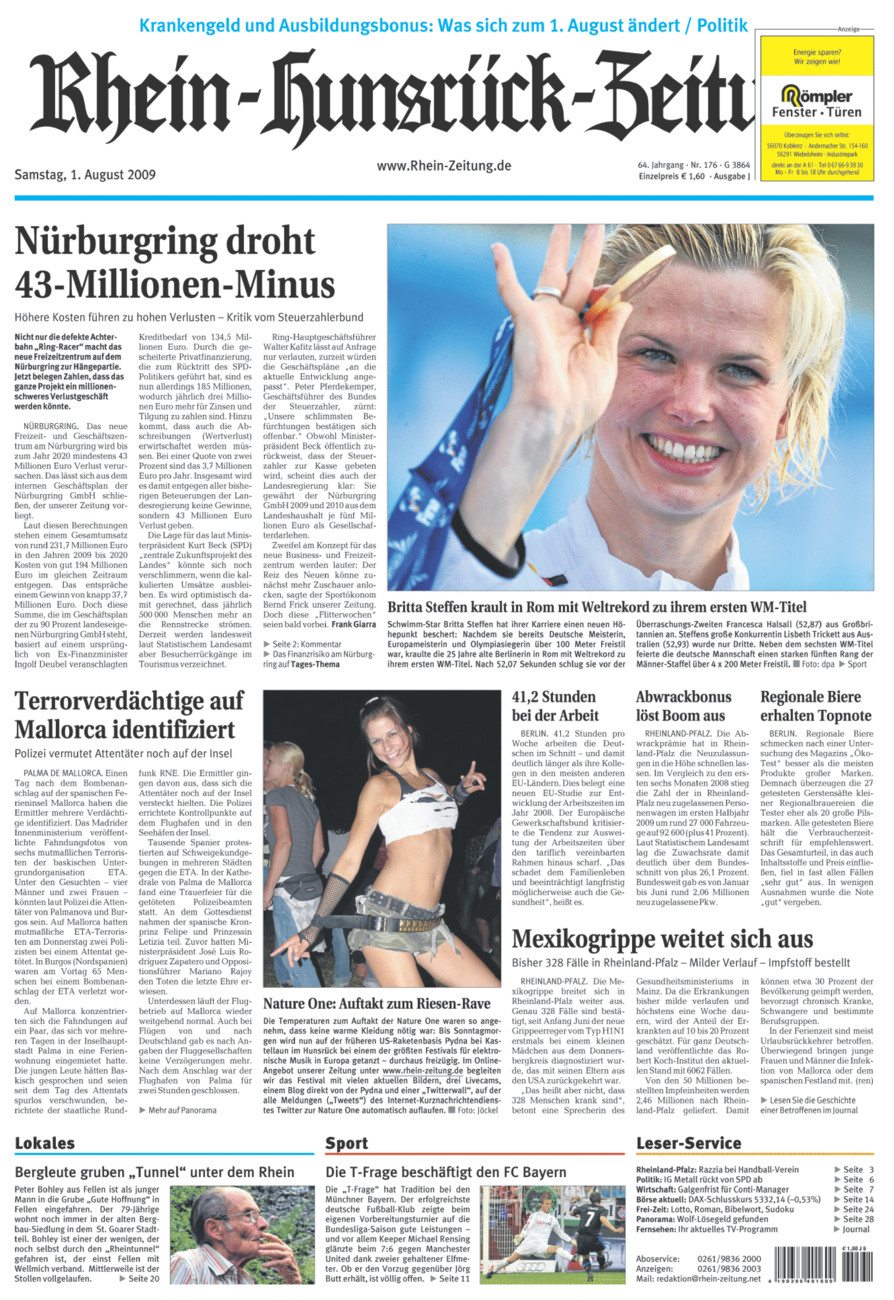 Rhein-Hunsrück-Zeitung vom Samstag, 01.08.2009