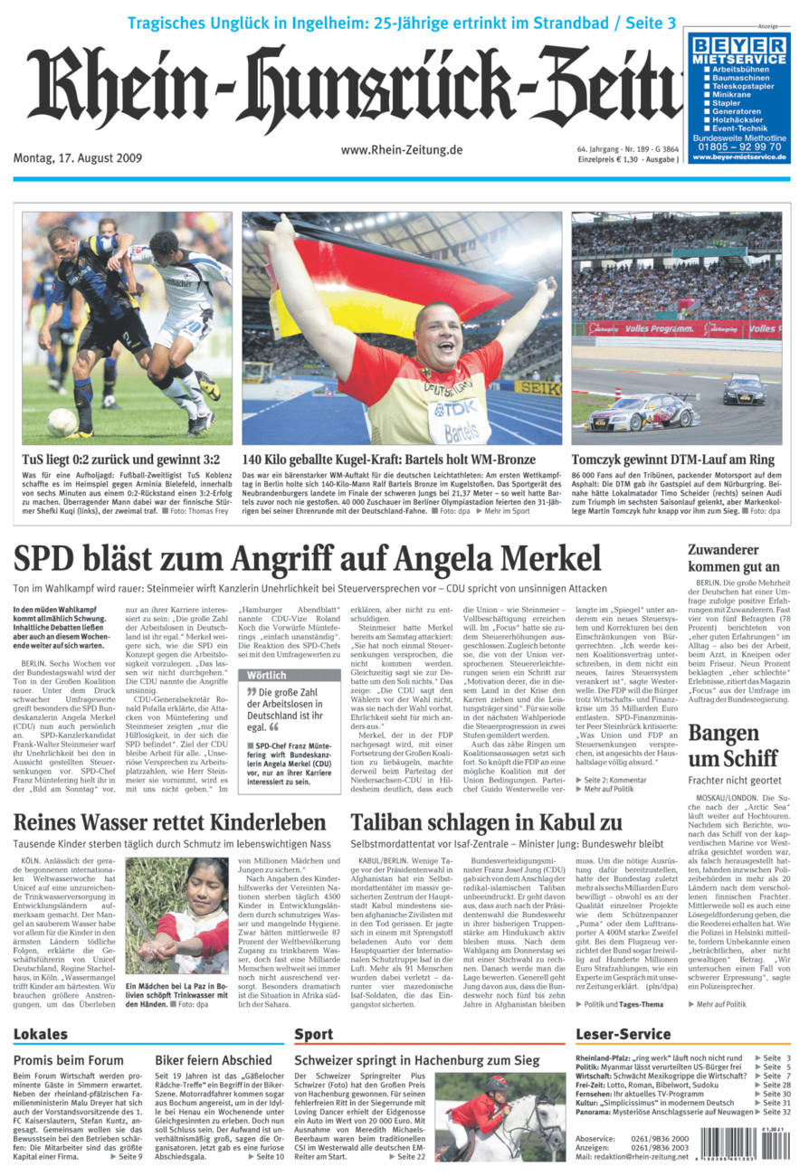 Rhein-Hunsrück-Zeitung vom Montag, 17.08.2009