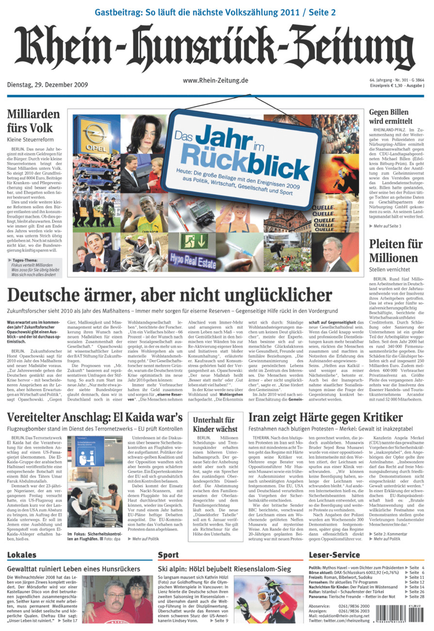 Rhein-Hunsrück-Zeitung vom Dienstag, 29.12.2009