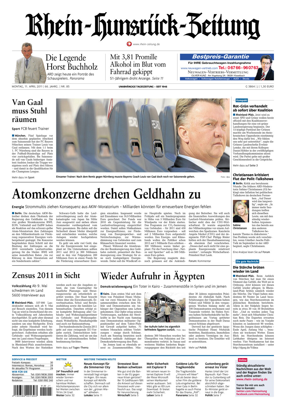 Rhein-Hunsrück-Zeitung vom Montag, 11.04.2011
