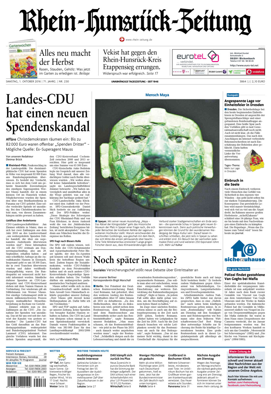 Rhein-Hunsrück-Zeitung vom Samstag, 01.10.2016