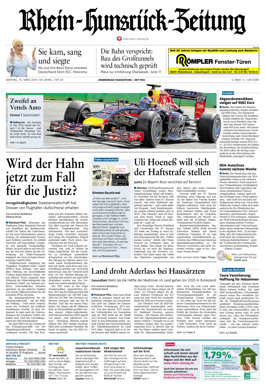 Rhein-Hunsrück-Zeitung vom Samstag, 15.03.2014