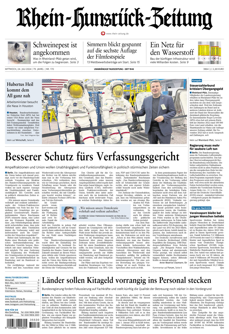 Rhein-Hunsrück-Zeitung vom Mittwoch, 24.07.2024