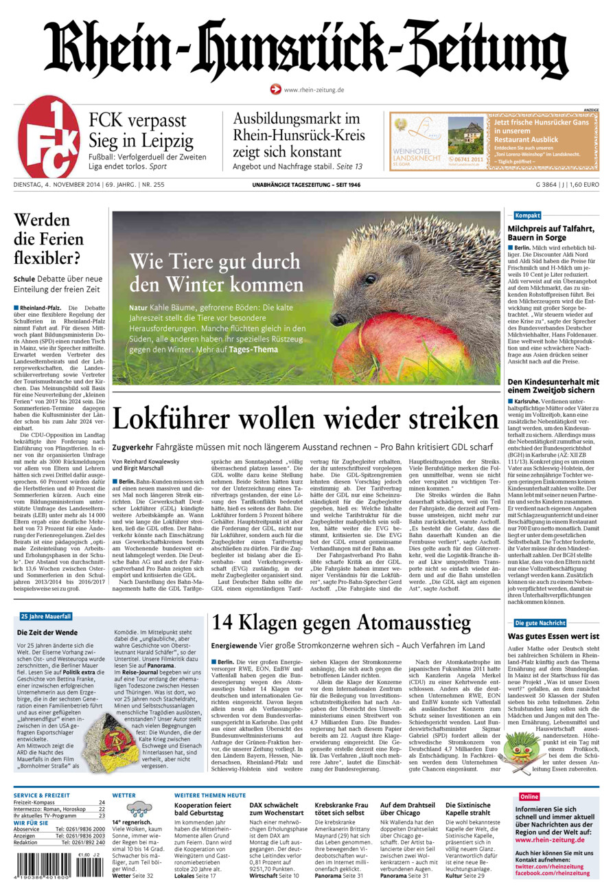 Rhein-Hunsrück-Zeitung vom Dienstag, 04.11.2014