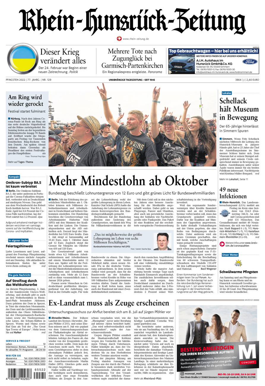Rhein-Hunsrück-Zeitung vom Samstag, 04.06.2022