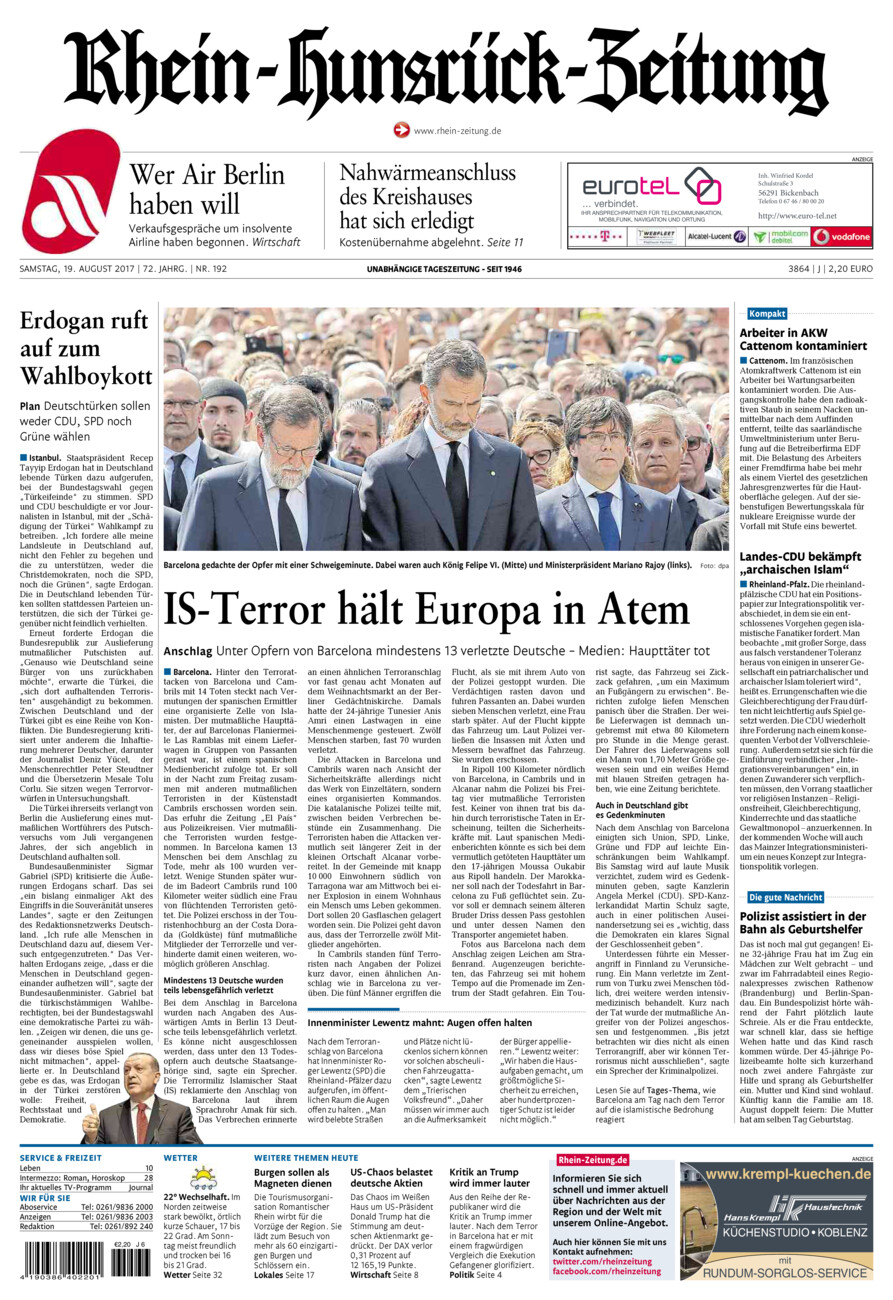 Rhein-Hunsrück-Zeitung vom Samstag, 19.08.2017