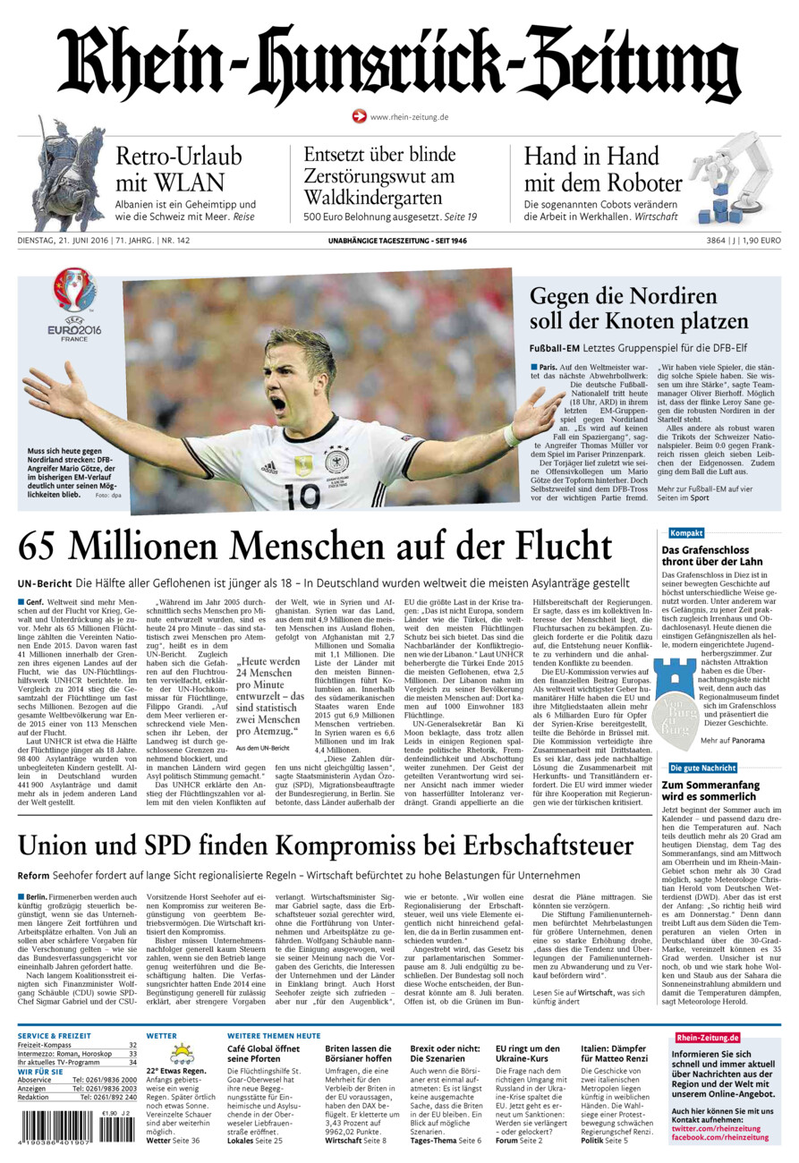 Rhein-Hunsrück-Zeitung vom Dienstag, 21.06.2016