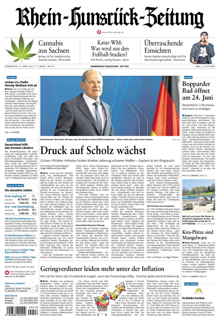 Rhein-Hunsrück-Zeitung vom Donnerstag, 21.04.2022