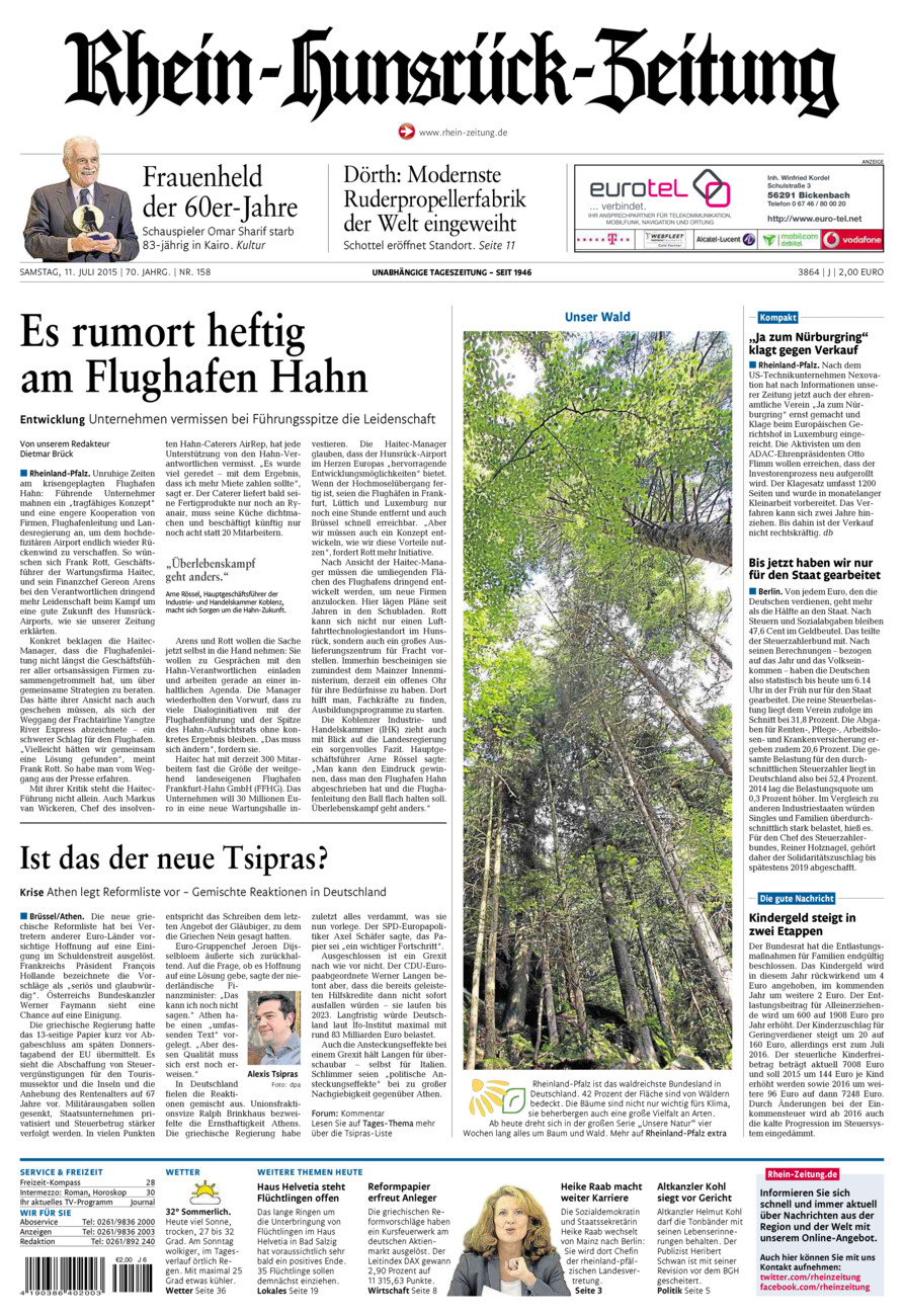 Rhein-Hunsrück-Zeitung vom Samstag, 11.07.2015