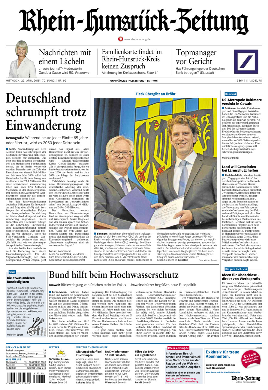 Rhein-Hunsrück-Zeitung vom Mittwoch, 29.04.2015