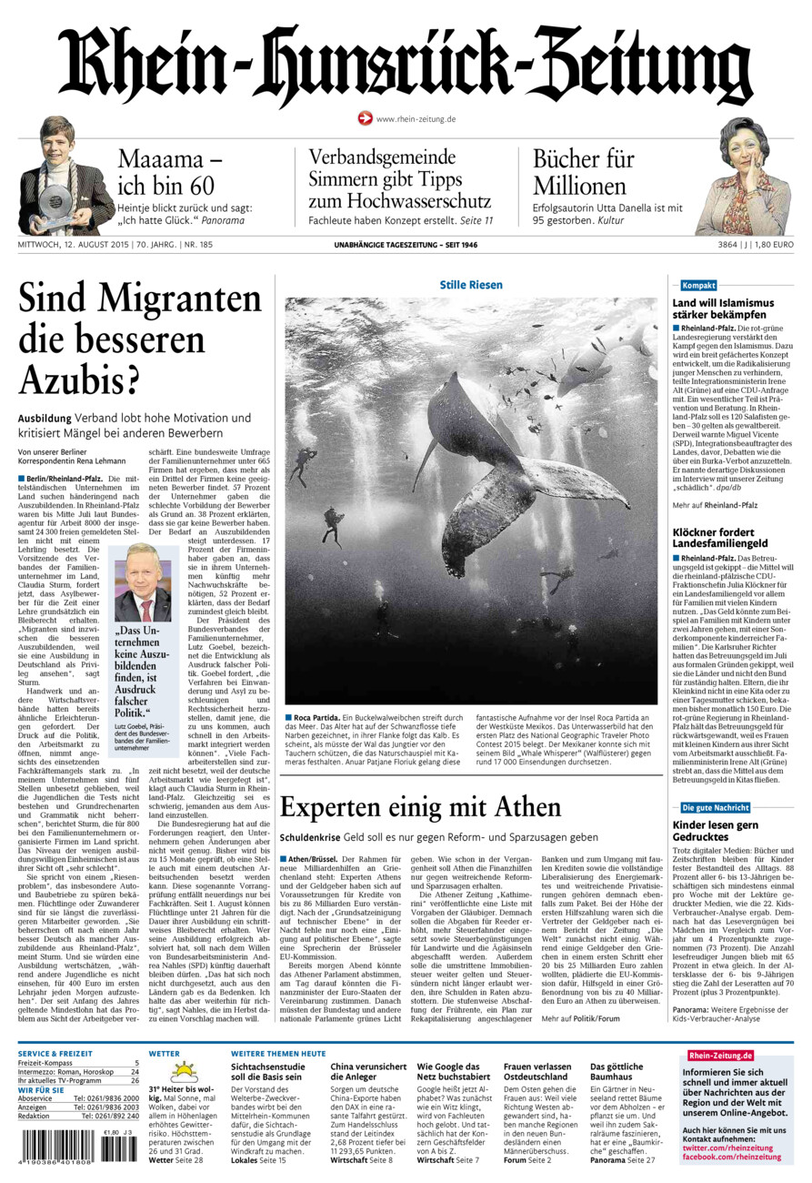 Rhein-Hunsrück-Zeitung vom Mittwoch, 12.08.2015