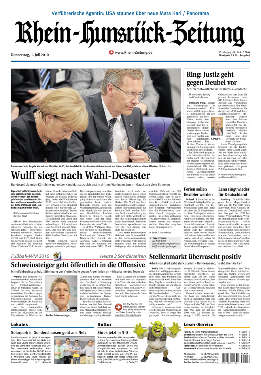 Rhein-Hunsrück-Zeitung vom Donnerstag, 01.07.2010