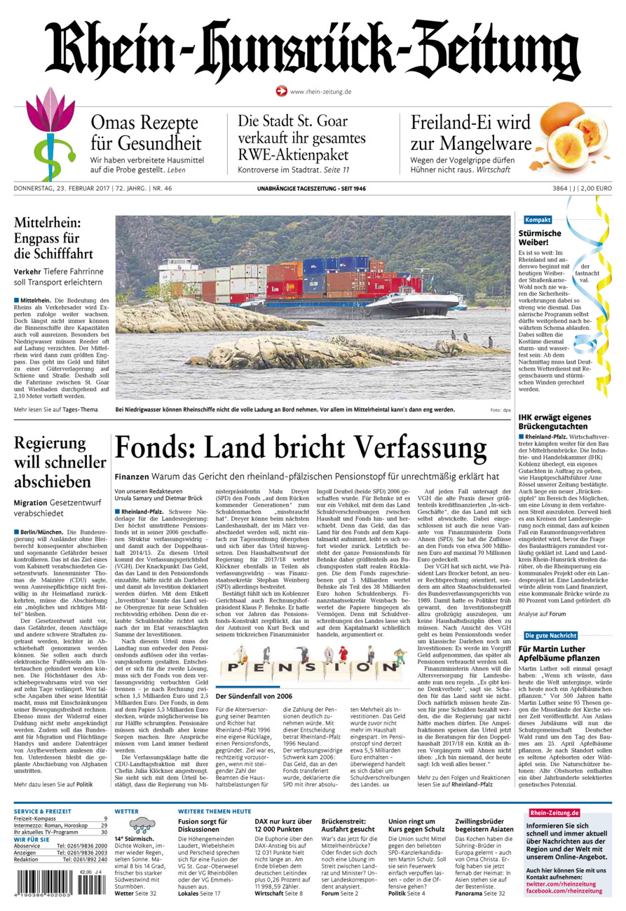 Rhein-Hunsrück-Zeitung vom Donnerstag, 23.02.2017