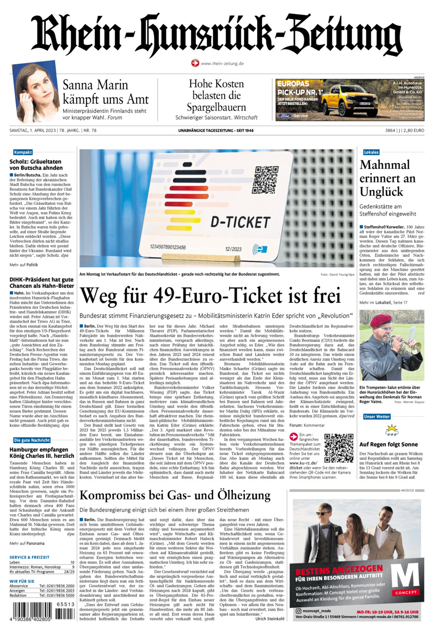 Rhein-Hunsrück-Zeitung vom Samstag, 01.04.2023