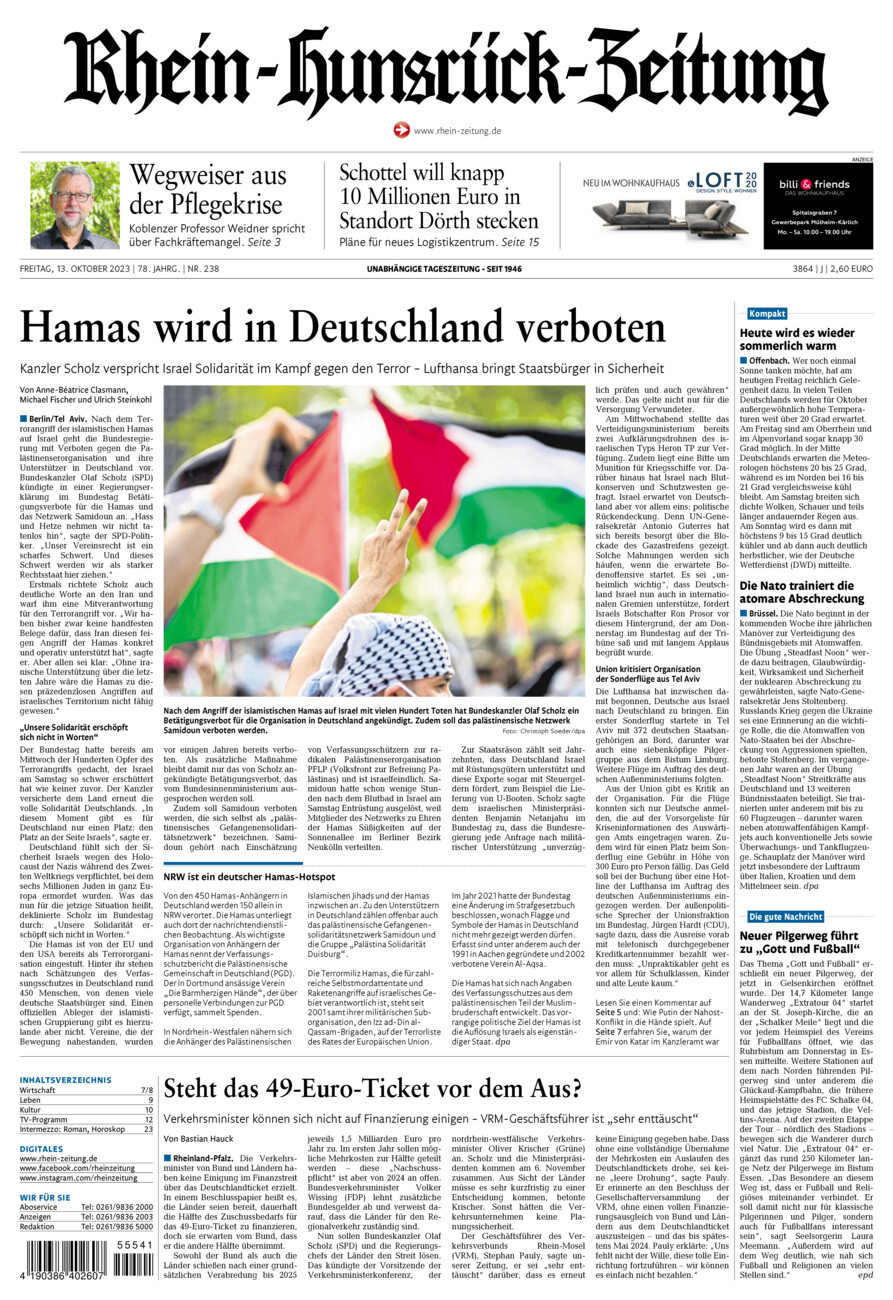 Rhein-Hunsrück-Zeitung vom Freitag, 13.10.2023