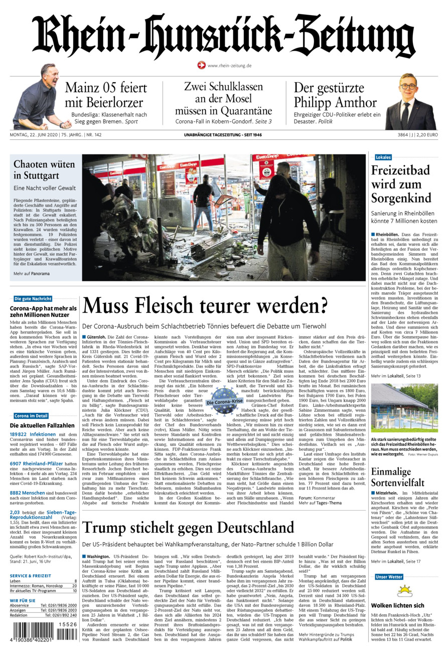Rhein-Hunsrück-Zeitung vom Montag, 22.06.2020