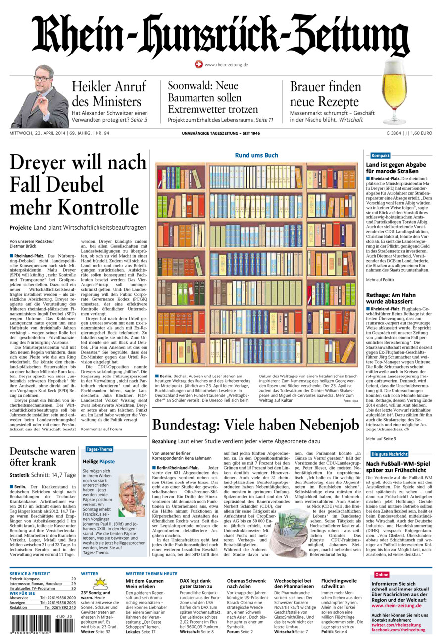 Rhein-Hunsrück-Zeitung vom Mittwoch, 23.04.2014