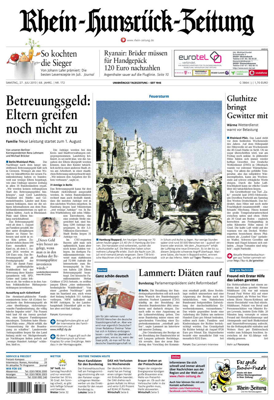 Rhein-Hunsrück-Zeitung vom Samstag, 27.07.2013