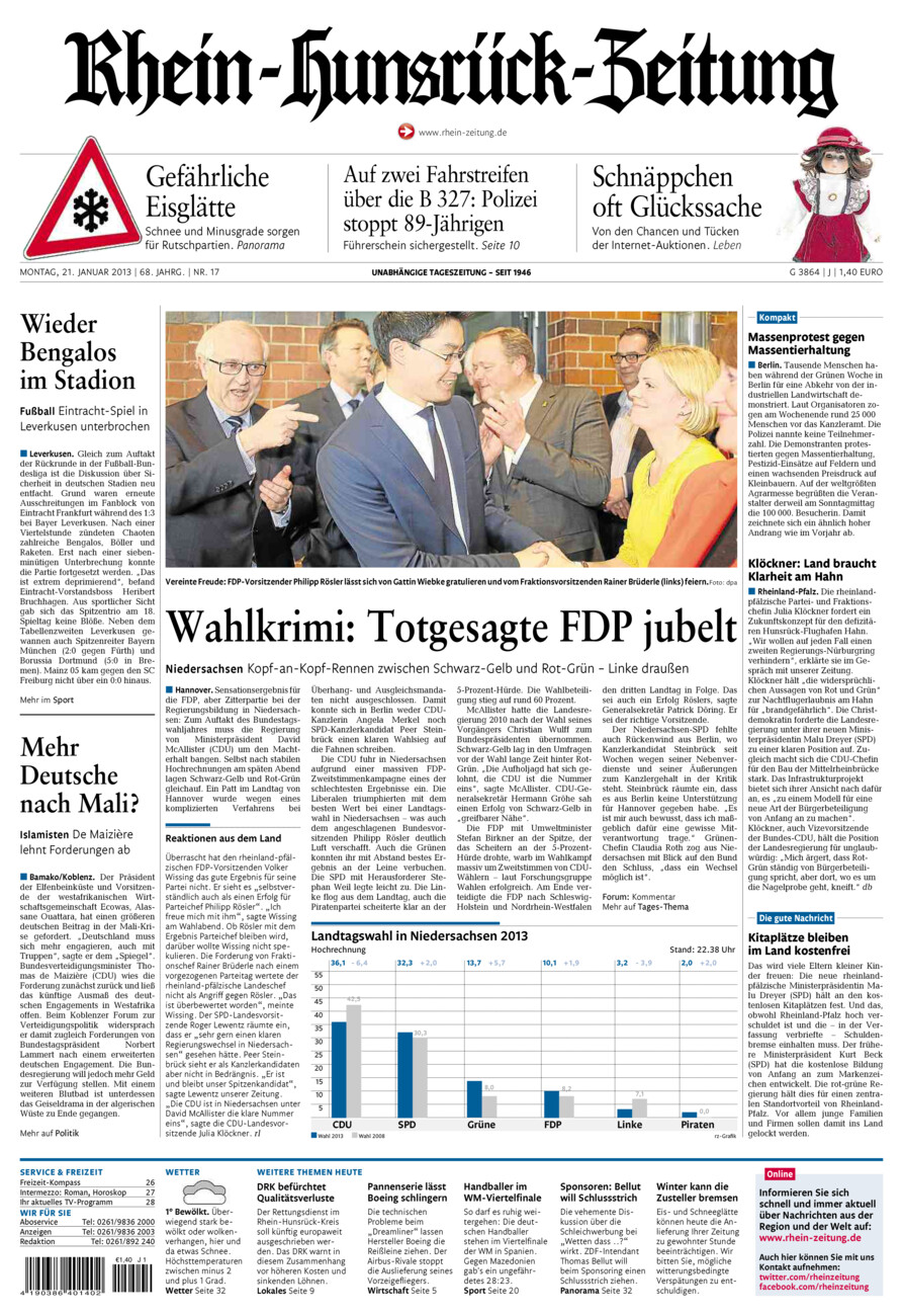 Rhein-Hunsrück-Zeitung vom Montag, 21.01.2013