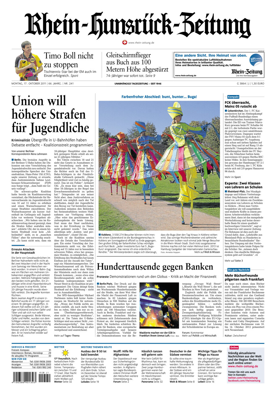 Rhein-Hunsrück-Zeitung vom Montag, 17.10.2011