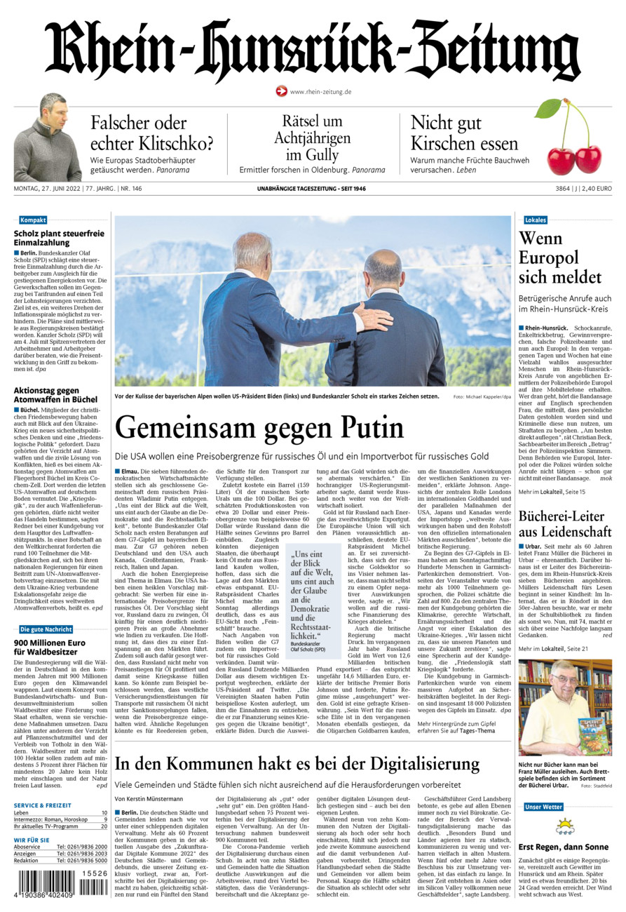Rhein-Hunsrück-Zeitung vom Montag, 27.06.2022