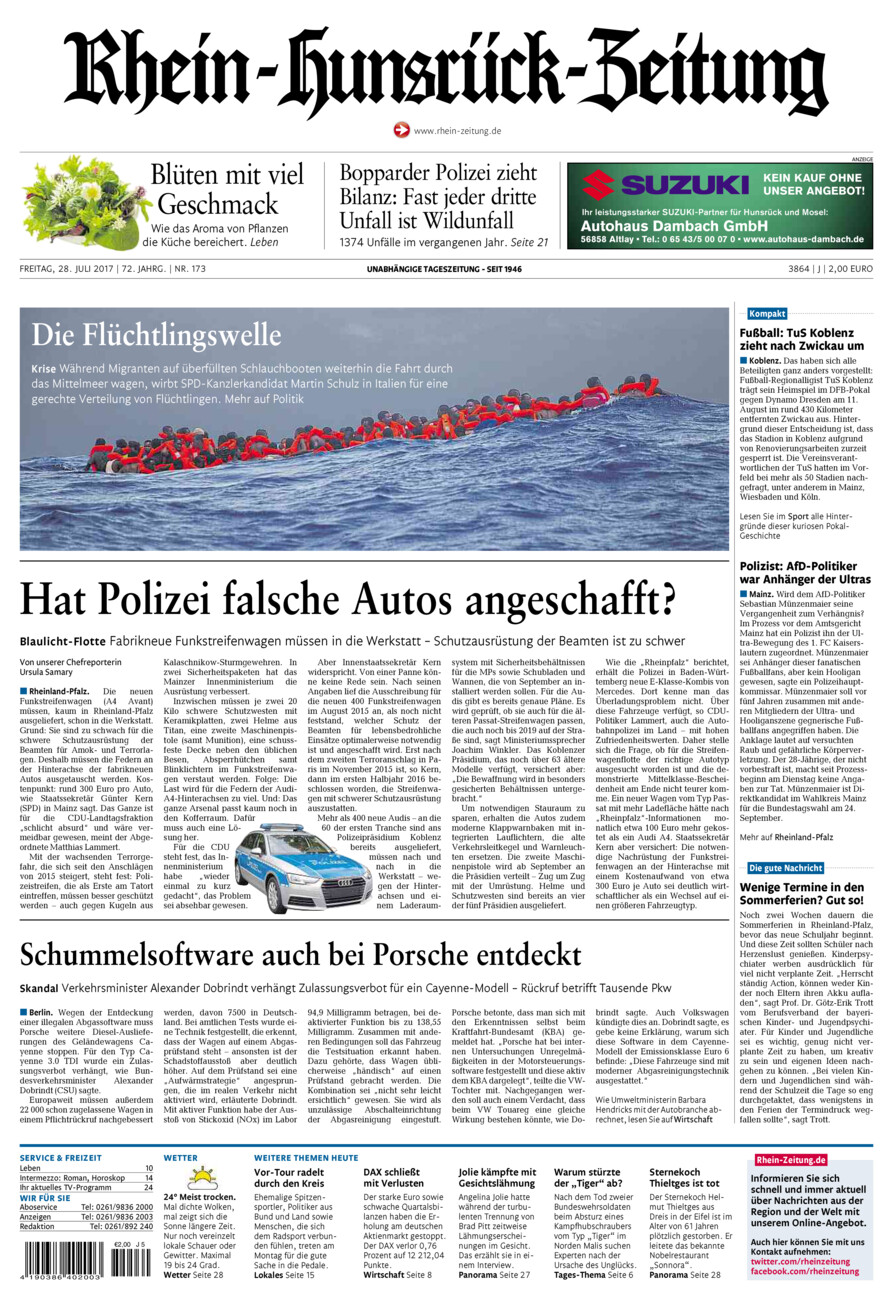 Rhein-Hunsrück-Zeitung vom Freitag, 28.07.2017