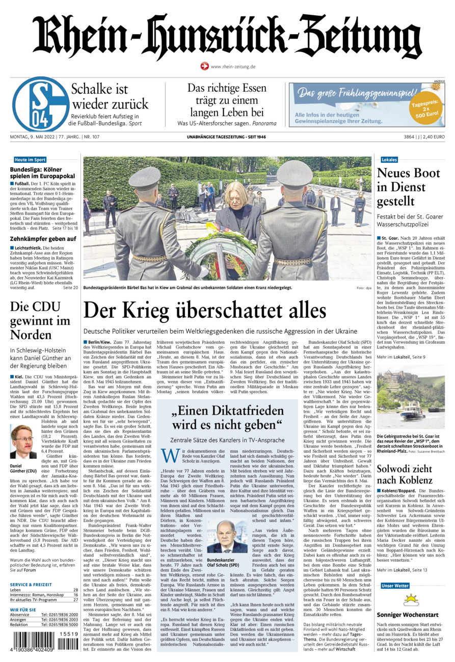 Rhein-Hunsrück-Zeitung vom Montag, 09.05.2022