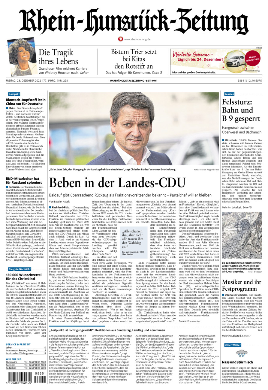 Rhein-Hunsrück-Zeitung vom Freitag, 23.12.2022