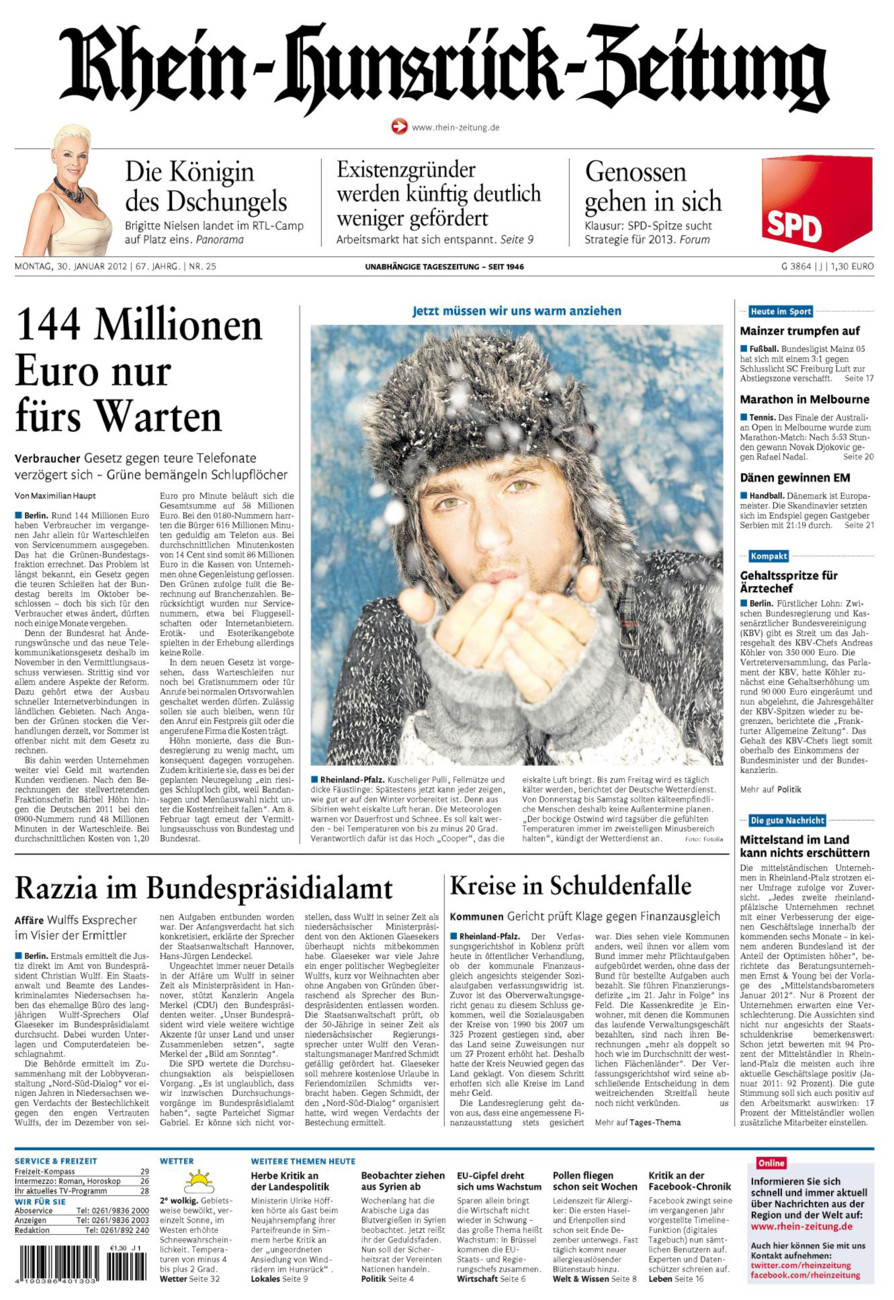 Rhein-Hunsrück-Zeitung vom Montag, 30.01.2012