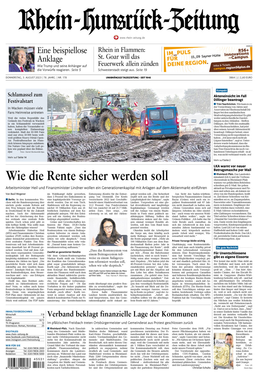 Rhein-Hunsrück-Zeitung vom Donnerstag, 03.08.2023