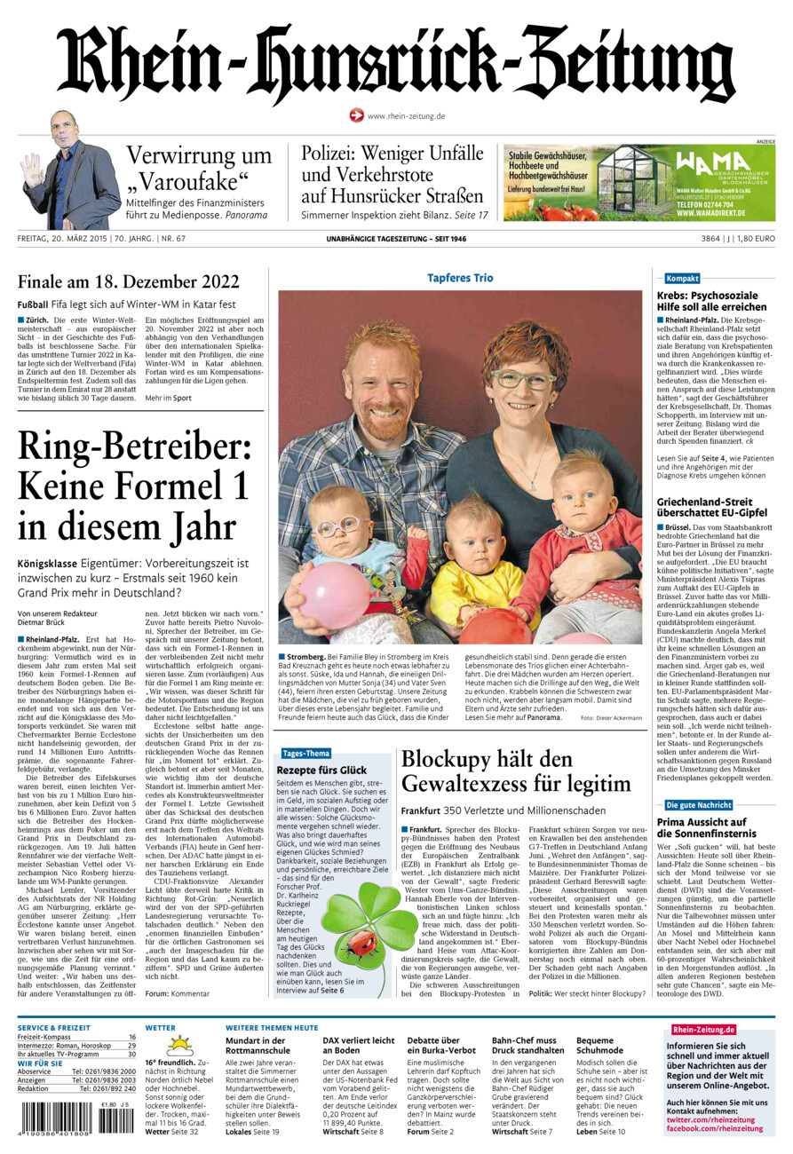 Rhein-Hunsrück-Zeitung vom Freitag, 20.03.2015
