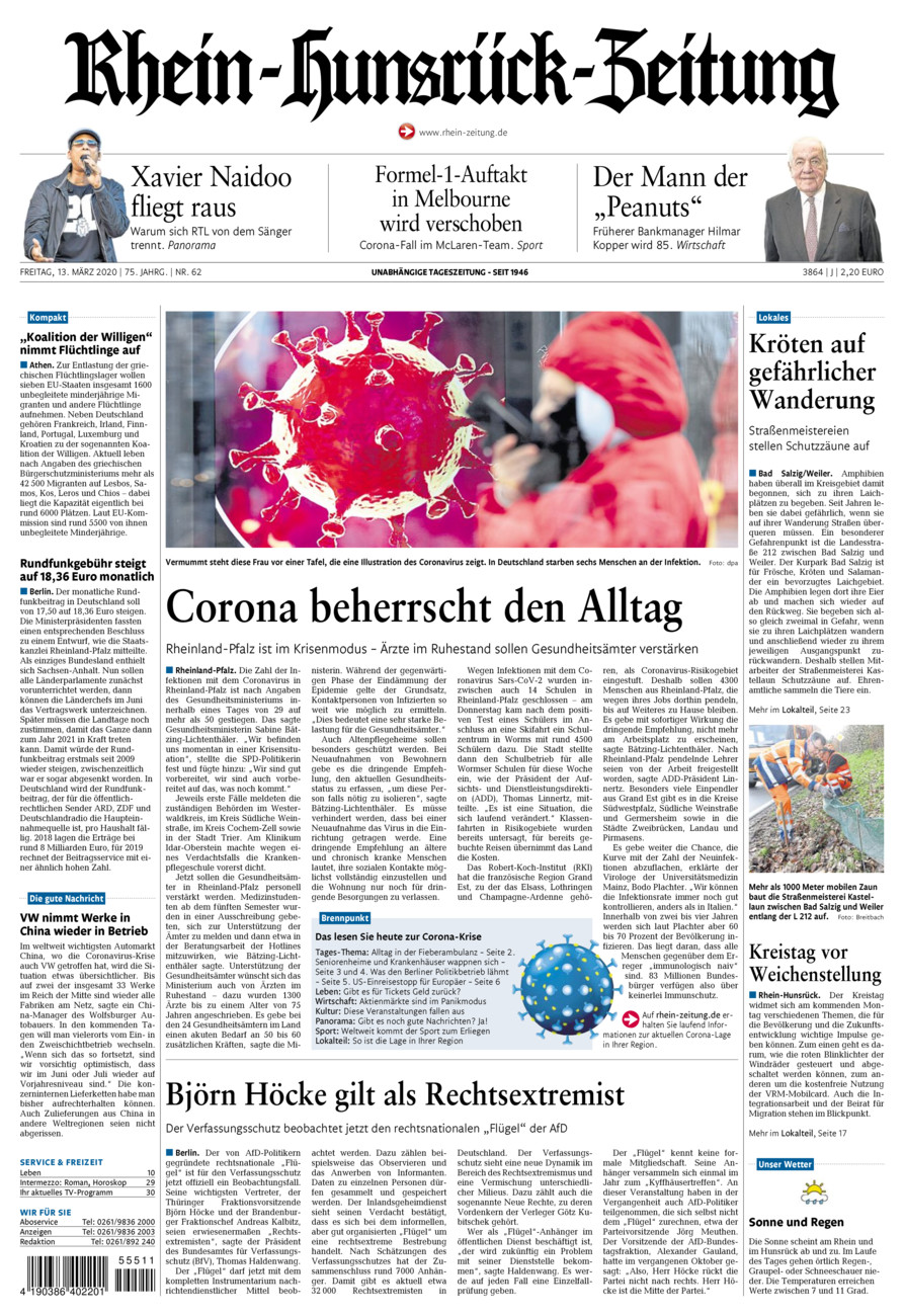 Rhein-Hunsrück-Zeitung vom Freitag, 13.03.2020
