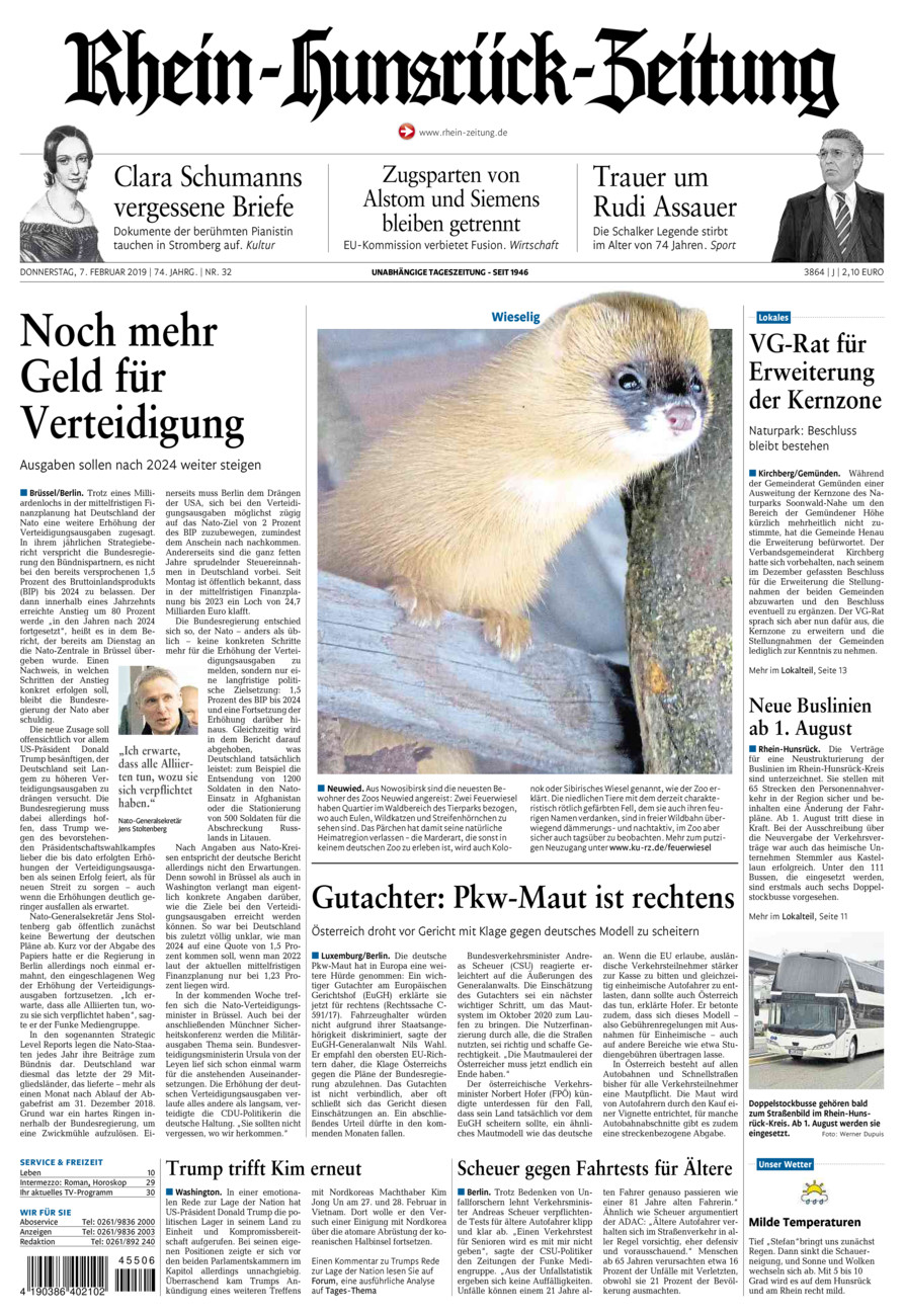 Rhein-Hunsrück-Zeitung vom Donnerstag, 07.02.2019