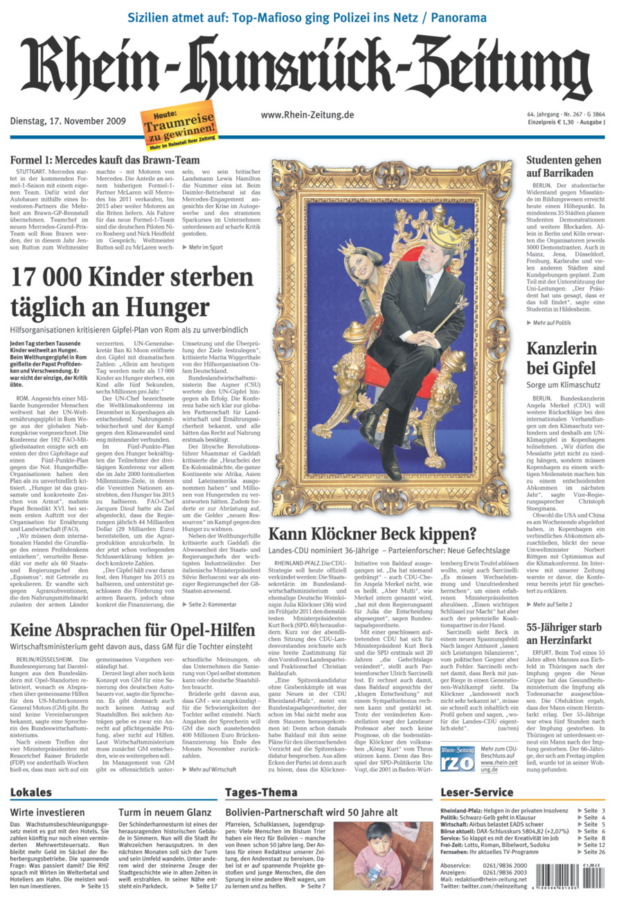 Rhein-Hunsrück-Zeitung vom Dienstag, 17.11.2009