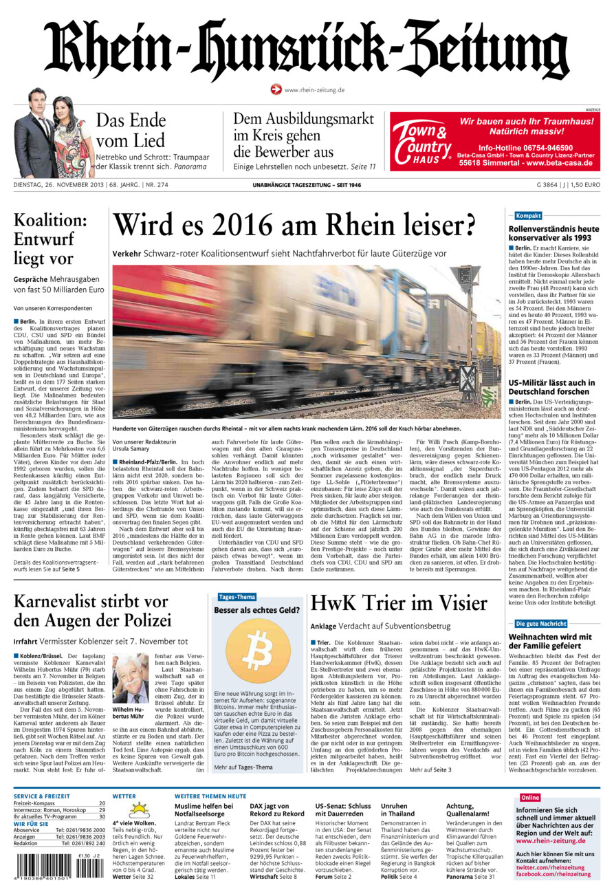 Rhein-Hunsrück-Zeitung vom Dienstag, 26.11.2013